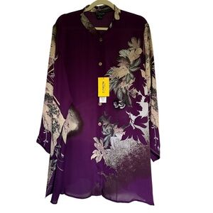 NWT Citron Santa Monica 100% Silk Print Tunic Blouse Plus Size 2X Lagenlook